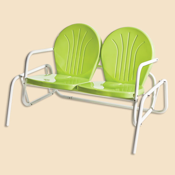 Retro metal chairs, retro metal lawn chair, metal lawn glider, 
      double glider, single seat glider, metal side table, patio table, bar table, metal patio table, 
      metal bar table, vintage new 50s style metal lawn